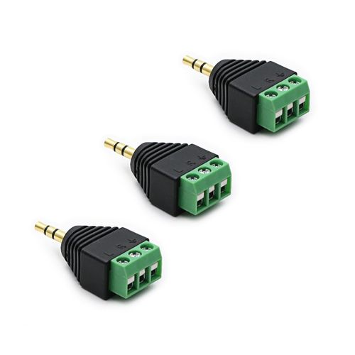 ZJKJHJY 3-Pack 3.5mm 3 Pole TRS Stereo AV Male to 3-Screw Terminal 1/8 Inch TRS Stereo Male Plug to 3-Pole Screw Block Soldless Repair Adapter for AUX Cable and IR Extension Cable
