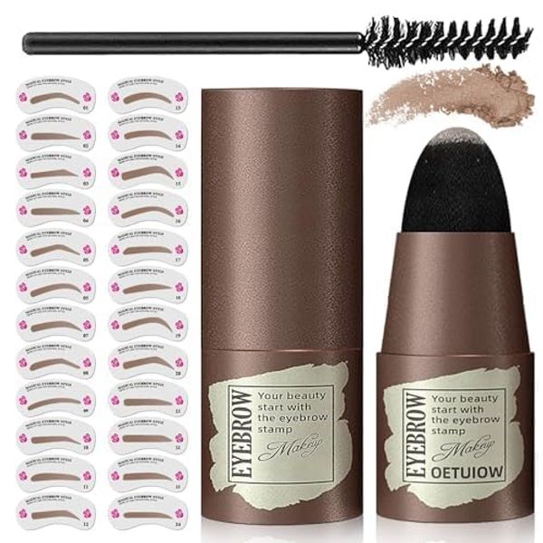 Eyebrow Stamp and Eyebrow Stencil Kit, Eye Brow Stencil Kit for Beginners 24 Reusable and Washable Eyebrow Kit, Brow Stencil and Stamp Kit Smudge-Proof & Long-lasting & Waterproof (Light Brown)