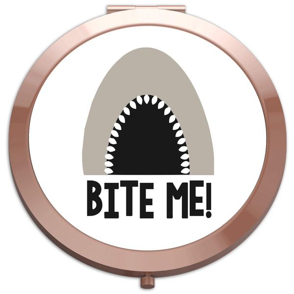Bite me shark teeth [CMHUGE] folding compact pocket mirror - rose gold round circle shape