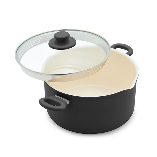6 Quart Black Ceramic Nonstick Cooking Pot Toxin Free Easy Clean Cookware Set