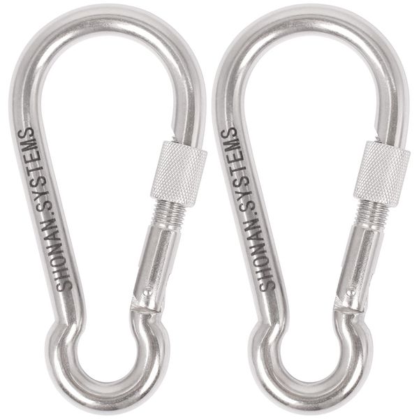 SHONAN 5.5 Inch Large Locking Carabiner, 2 Pack Heavy Duty Carabiner Clips, Stainless Steel Screw Locking Carabiners for Home Gym, Outdoor Camping, Swing, Hammock, Hiking and More, 950 lbs Capacity