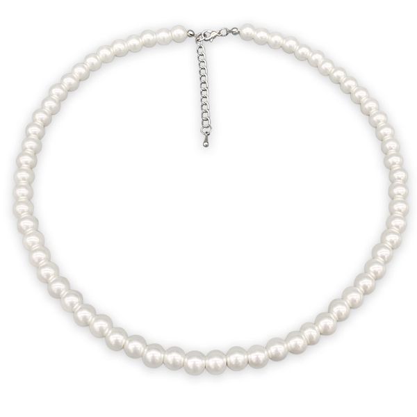 LIHELEI Perlenkette, 4mm Pearl Necklace, Silber Imitation Perle Halskette Damen, Pearl Orb Choker, Perlenkette für Herren, Hochzeit Braut Schmuck Accessoires -38cm Länge