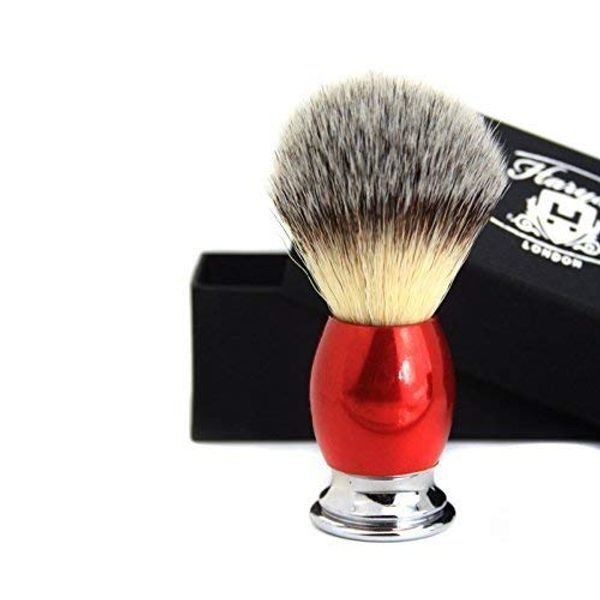 Synthetic Hair Shaving Brush Red & Silver Handle with Classical Box Presant for Men Gift Box