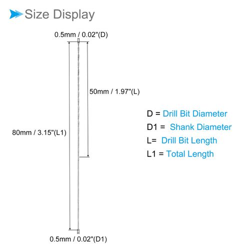 CoCud Mini Twist Drill Bit 0.5mm Drill Diameter 80mm Total Length High Speed Steel Twist Drill Bit for Metal Plastic Wood 5pcs