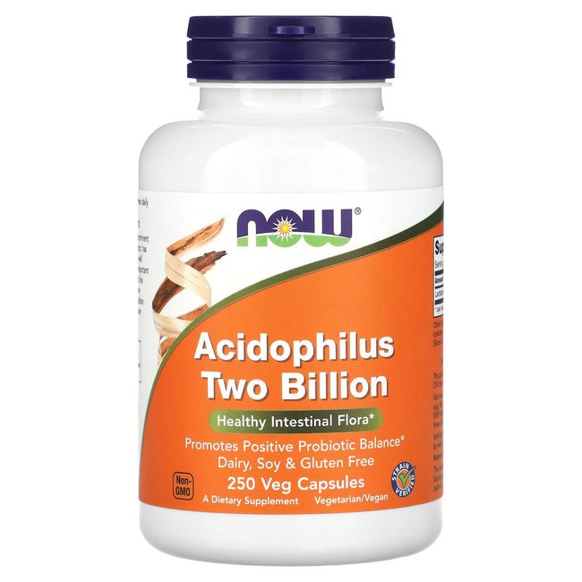 Now Foods Acidophilus Two Billion 250 Capsules Gluten-Free, GMP Quality Assured