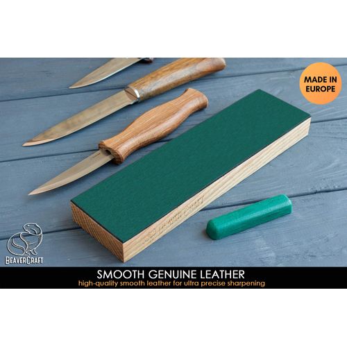 BeaverCraft LS4P1 Leather Strop Stropping Block Kit Knife Sharpening Kit Leather Honing Strop for Sharpening Knives 8'' Long BeaverCraft Wood carving Sharpening Strop Stropping Leather Block Polishing