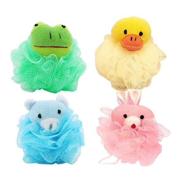 Lurrose Body Wash Balls Body Sponge Foaming Skin Friendly Soft Animal Pattern Body Wash Ball Whisk Net Flexible Body Sponge Back Bath Goods Set of 4