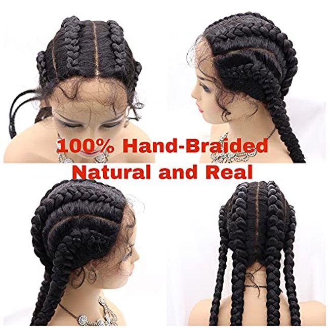 RainaHair Black Braided Wigs 4x Twist Cornrow Braided Wig with Baby Hair X  Pression Braiding Hair Synthetic Lace Front Wigs for Women Cosplay Costume