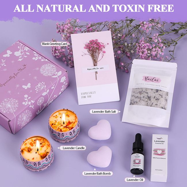 Birthday Gifts for Women,Purple Gifts Basket for Women Lavender Relaxing  Gift Set Self Care Package Get Well Soon Unique Female Gift Ideas for