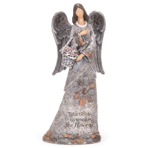 Roman 14-inch High Angel with Basket Pebble Garden Statue