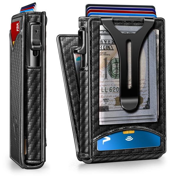 BULLIANT Men Wallet,Money Clip Wallet Slim For Gift Men 9Cards-Metal Credit Card Case in Magnetic Leather Flip