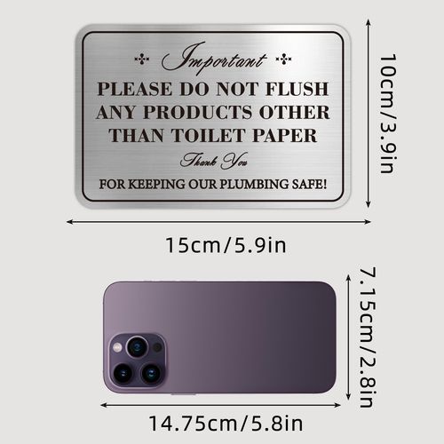 2PCS Please Do Not Flush Rule Sign for Bathroom and Business，Self Adhesive Brushed Silver Do Not Flush Anything Except Toilet Paper Sign Sticker for Business and Home 5.9x3.9IN