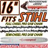 COPPERHEAD 16" .050 GAUGE BAR, FULL & SEMI-CHISEL PRO SAW CHAINS FOR STIHL MS170