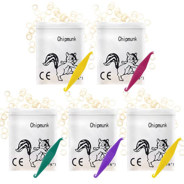 Annhua 5Pack Orthodontic Elastics Rubber Bands for Braces, Teeth Gap,Crooked Teeth, etc, 5 Pcs Placers Included (Chipmunk 1/8" 3.5OZ)