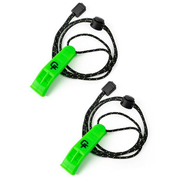 Gradient Fitness Emergency Whistles (2 Pack) | Loud Pealess Plastic Survival Whistle with Adjustable Lanyard, Clip & Reflective Stitching. Quick Safety Access for Swimming, Boating, Surfing, Hiking