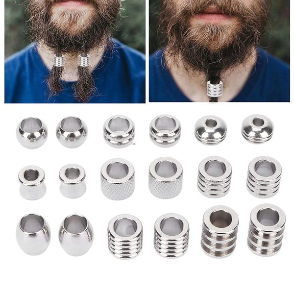 18PCS Hair Beard Beads, Braiding Beads, Stainless Steel Dread Beads, Viking Hair Beads to Fit Your Beard and Braid Hair for Men and Women