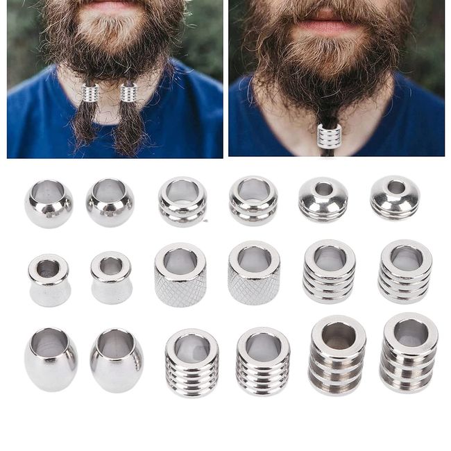 18PCS Hair Beard Beads, Braiding Beads, Stainless Steel Dread Beads, Viking Hair Beads to Fit Your Beard and Braid Hair for Men and Women