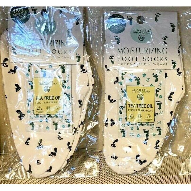 Earth Therapeutics Moisturizing Foot Socks 2 Pairs White With Footprints NEW