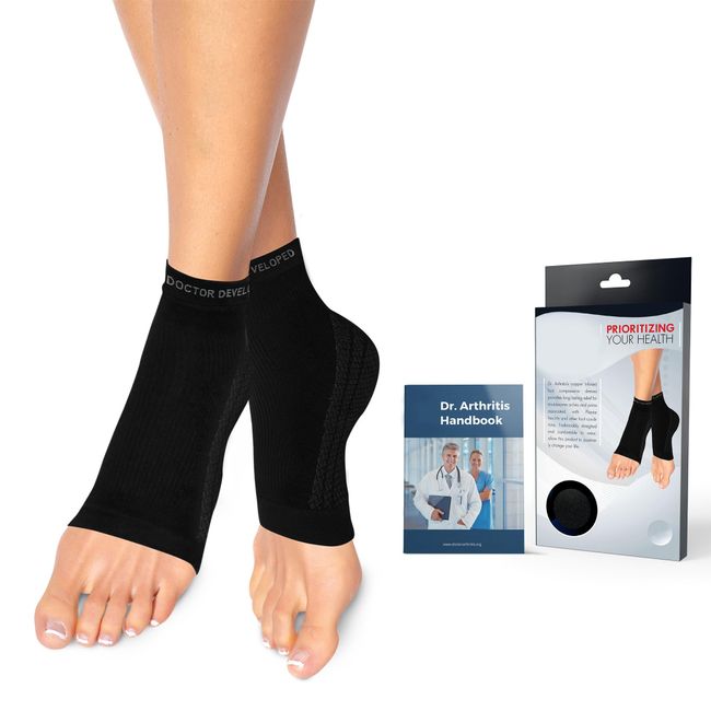 Doctor Developed Copper Ankle Compression Sleeves & Doctor Written Handbook - Foot and Ankle Support for Women & Men - Ankle Support for Achilles Tendonitis, Running Ankle Support Socks (Black, M)