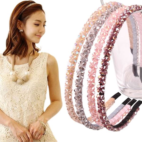 Ruihfas 6Pcs Bling Bling Double Rows Crystal Rhinestone Headband for Women Girls Thin Hair Hoop Fashion