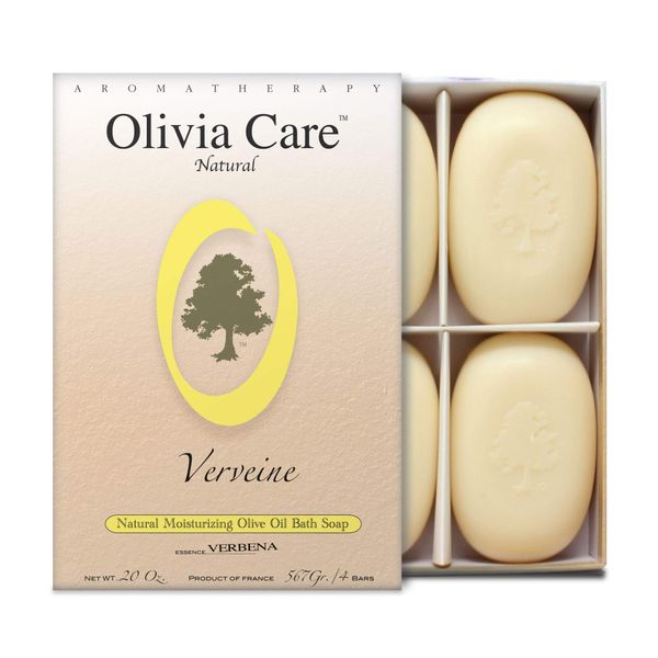 Olivia Care Bath & Body Bar Verbena Soap 4 Pack Gift Box Organic, Vegan & Natural Contains Olive Oil Repairs, Hydrates, Moisturizes & Deep Cleans Good for Sensitive Dry Skin Made in USA