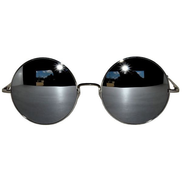 Round Style Round Sunglasses Silver Mirrored Lens Silver Metal Frame