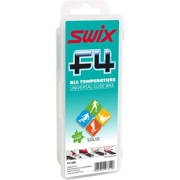 Swix F4 Universal - All Temp - Solid Bar - Non Fluoro - Ski & Snowboard Wax - Large 180g Bar, Blue/Green