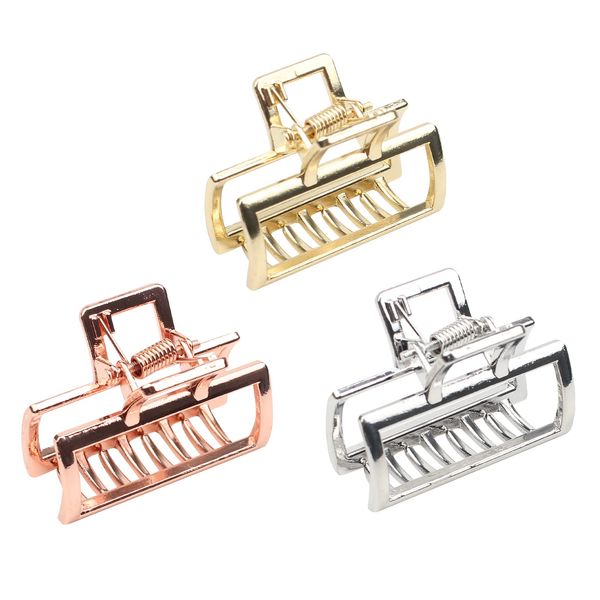 MITUKE Hair Clip, Square Shape, 3 Pieces, Strong Type, Suitable for Dense Hair (Silver+Gold+Rose Gold)