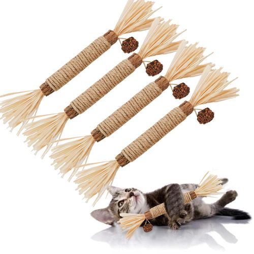 GREMBEB Cat Toys,4Pack Silvervine Chew Stick,Kitten Treat Catnip Toy Kitty Natural Stuff Catnip for Cleaning Teeth Indoor Dental Snack Interactive