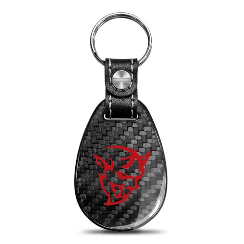 iPick Image for Dodge Demon in Red Real Carbon Fiber Large Tear-Drop Key Chain Keychain, Official Licensed