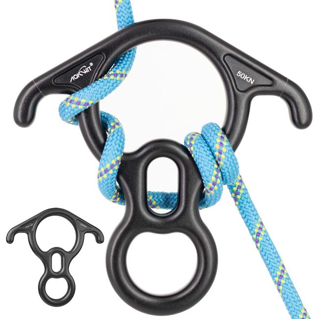 50KN Rescue Figure, 8 Descender Large Bent-Ear Belaying and Rappelling Gear Belay Device Climbing for Rock Climbing Peak Rescue 7075 Aluminum Alloy (Black)