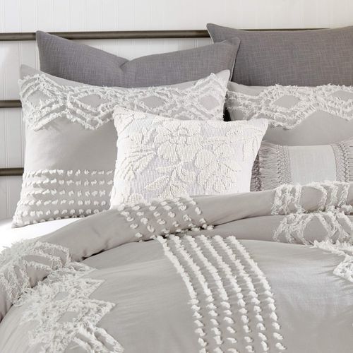 Peri Home - Cut Geo Pillow Sham Cover for Duvet, Grey, 100% Cotton, Geometric, King