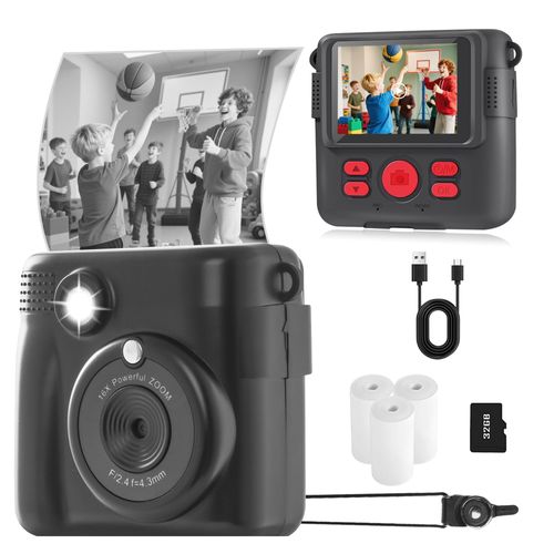 Kids Camera Instant Print, Safe Toddler Camera, HD Digital Cameras 16X Digital Zoom & 32G SD Card, 2.4‘’ Screen Instant Print Cameras for Kids, 4 5 6 7 8 9 10 Year Old Girl & Boy Birthday Gifts, Black