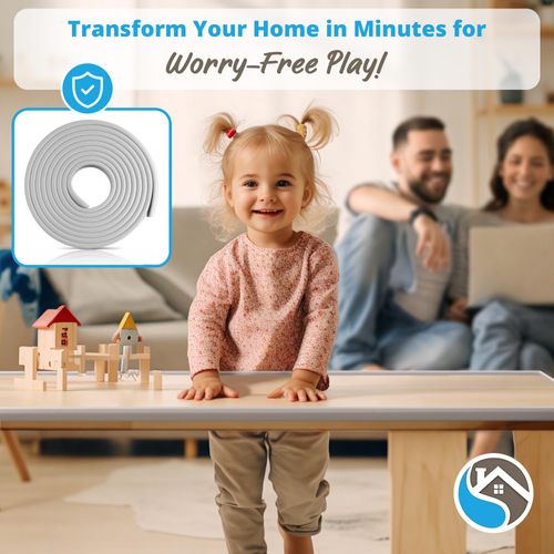 Premium 12ft Edge Protector for Baby, Odorless & Waterproof Edge Protector with 3M Adhesive Tape, Non-Toxic to Baby Proof Corners and Edges, Wall Corner Protector & Desk Edge Cushion Gray