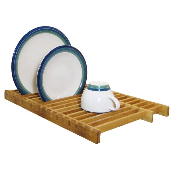 KitchenEdge Over The Sink Dish Drying Rack, Plate Pot Drainer for Kitchen Countertop, 100% Natural Bamboo