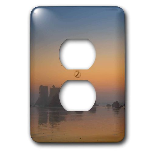 3dRose Danita Delimont - Oregon - USA, Oregon, Bandon. Sunrise on beach with sea stacks in mist. - 2 plug outlet cover (lsp_314965_6)