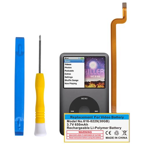 TAYUZH 616-0232 Battery, 650mAh Li-Ion Replacement Battery for iPod 5th 6th 7th Generation Model A1136 A1238 6th-80GB 6.5th-120GB 160GB-5th 30GB with Repair Tools