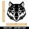 Realistic Wolf Head Self-Inking Rubber Stamp Ink Stamper - 1 Inch Small - Blue Ink