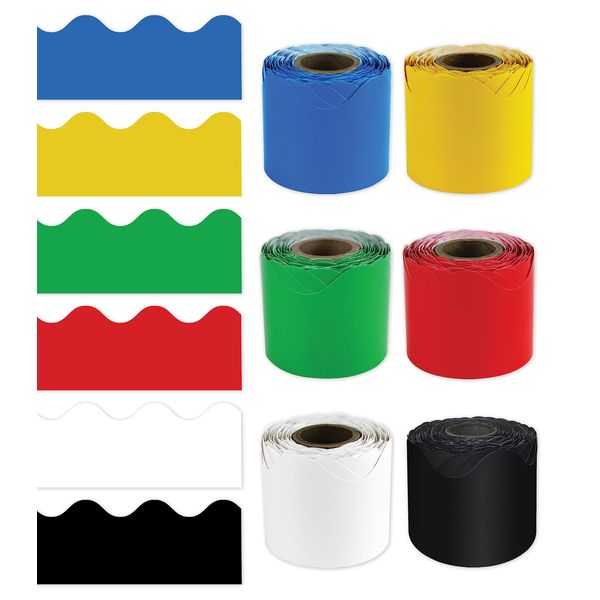 Carson Dellosa 6 Rolls of 216 Ft Scalloped Bulletin Board Borders, Blue, Yellow, Green, Red, Black and White Classroom Borders for Bulletin Board & Classroom Décor, 36 Ft Per Bulletin Board Trim Roll