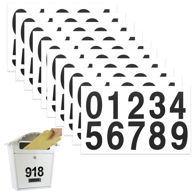 Nalaina Seal, Number, PVC, Waterproof, Large Number Stickers, 10 Sheets (1.2 x 2.7 inches (30 x 68 mm) Per Piece, Capital Letter Sticker Label, Weather Resistant, Outdoor