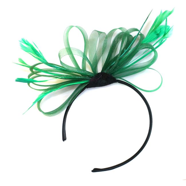 Caprilite Fashion Emeral Green Huge Net Hoops Feather Headband Fascinator Wedding Ascot Hair Accessores ASCOT RACES