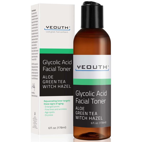 YEOUTH Glycolic Acid Toner for Face with Witch Hazel, Face Toner, Gentle Exfoliating Hydrating Face Toner for Women, Skin Toner, 5.6% Glycolic Toner 6oz