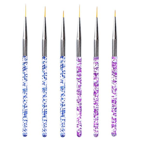 6 Pezzi Pennelli per Unghie, Pennelli per Nail Art Professionali Gel Penna di Pittura Decorazioni Unghie, Pennello gel unghie per Painting Detailing, Blu e Viola