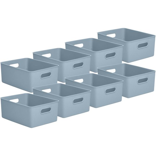 Superio 15L Medium Ribbed Storage Bin- Plastic Storage Bin  (8 Pack, Stone Blue)