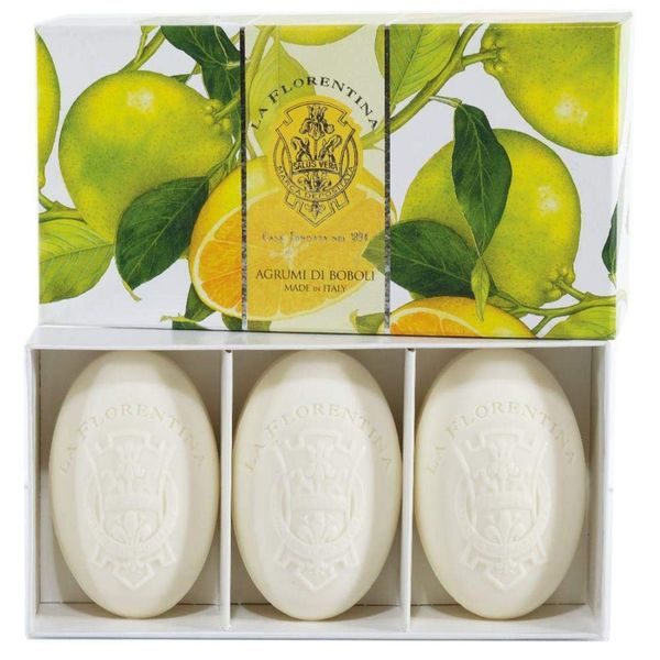 La Florentina: "Agrumi di Boboli" Bar Soaps, Citrus Scent, "Bellosguardo" Collection - Pack of 3 Soaps, 5.3 Ounces (150g) Each, Gift Box [ Italian Import ]