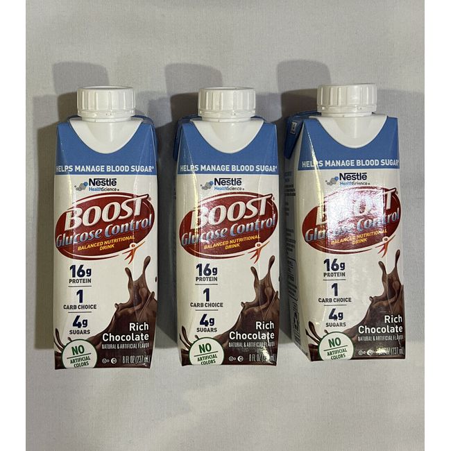 BOOST Glucose Control Nutritional Drink, Rich Chocolate 8 OZ( Pack Of 3)