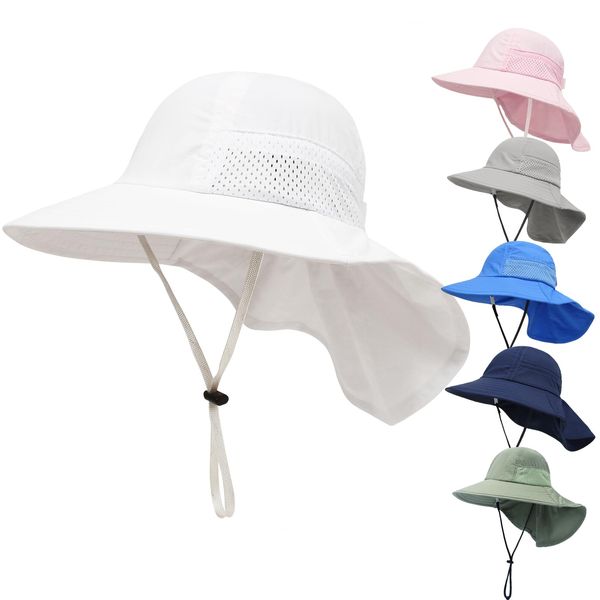 QIYIENDIAN Baby Toddler Sun Hat UPF 50+ Adjustable Sun Protection Bucket Hats Cap for Kids Boys Girls(White,2-6Y)