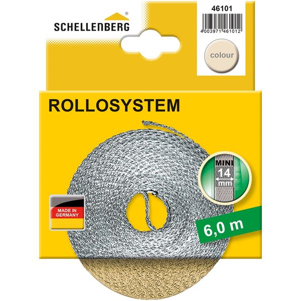 Schellenberg 44501 Roller Shutter Strap for Window (Width: 14 mm, Mini System: 4.5 m), Beige, 46101