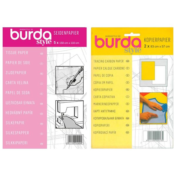 Burda Double Pack - Dressmakers Tissue Paper | 110 x 150cm + Yellow & White Tracing Carbon Paper 83x57cm, 2 Sheets