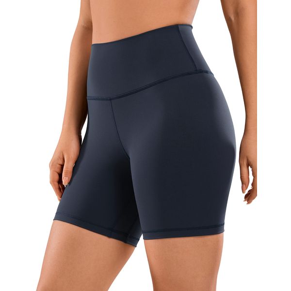 CRZ YOGA Damen Kurze Yoga Leggings High Waist Blickdicht Fithess Shorts Radlerhose Sporthose - Naked Feeling - 15cm Marine 40